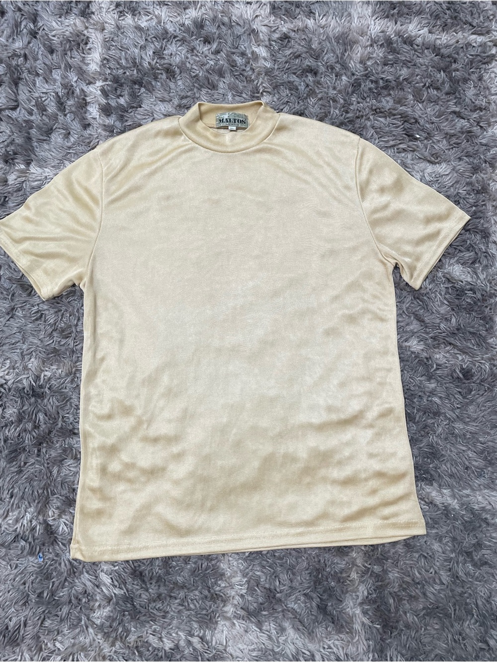 Maltos Vintage Mock Neck Short Sleeve T-Shirt Gold XL Made in USA